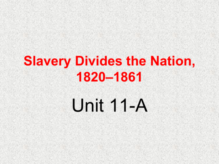 Slavery divides the nation answer key