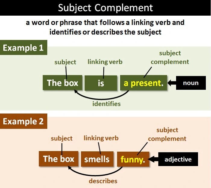 Subject complement sentence pattern follows contains