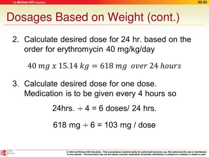 Dosage calculation 3.0 dosage by weight test