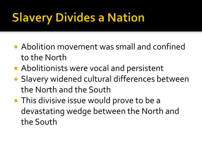 Slavery divides the nation answer key