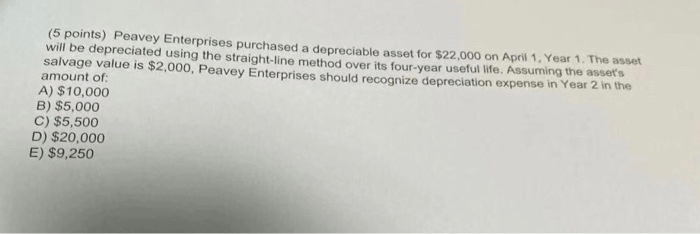 Peavey enterprises purchased a depreciable asset for 22000