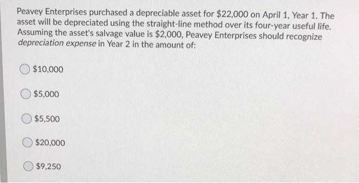 Peavey enterprises purchased a depreciable asset for 22000