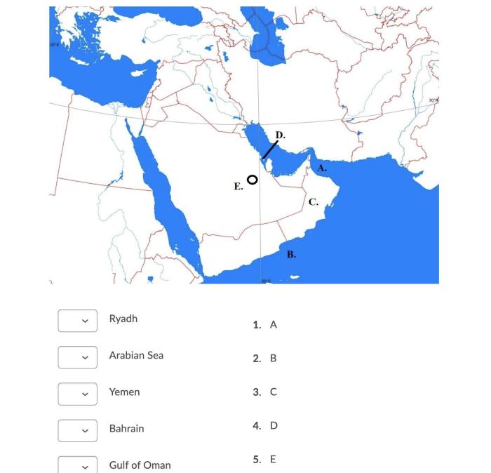 Use the map below to identify the labeled locations.